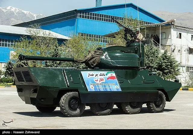 n Wednesday, April 15, 2015, Iran has unveiled a new 8x8 combat armoured vehicle equiped with a 90 mm cannon, under the name of Aghareb or Aqareb . In recent years, Iran has made great achievements in its defense sector and attained self-sufficiency in producing essential military equipment and systems.