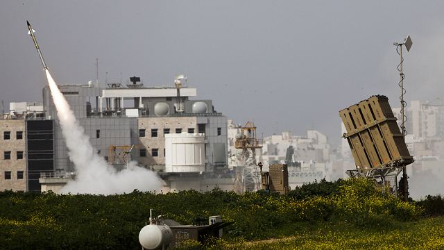 An Israeli missile is launched from the Iron Dome system in response to a rocket launch from the nearby Palestinian Gaza Strip, on March 12, 2012 near Ashdod, Israel. 