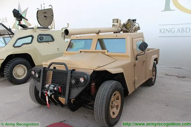 KADDB Al-Washaq 4x4 ATV All-Terrain Vehicle armed with a 106mm recoilless rifle at SOFEX 2016, The Special Operations Forces Exhibition and Conference in Amman, Jordan. 