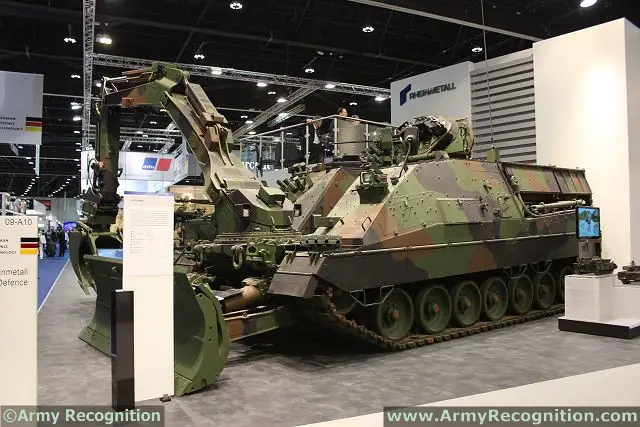 Rheinmetall Defence displays one the latest technologies in the range of tracked engineer armoured vehicle at IDEX 2013, the Kodiak. This vehicle is an heavy-duty tracked system designed for military and disaster relief operations alike.