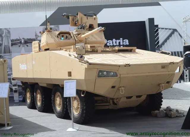 Patria introduces new AMV28A armored vehicle fitted with Kongsberg Protector turret at IDEX  2017 640 001