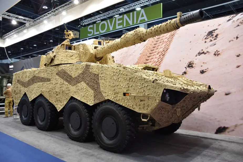 IDEX 2019 Patria AMV 8x8 showcased with 120mm Leonardo turret