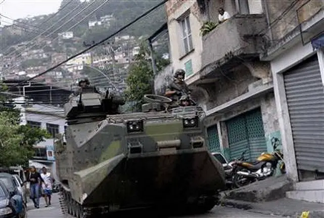 Three thousand troops backed by helicopters and armored vehicles occupied Rio de Janeiro's largest slum without firing a shot on Sunday, the biggest step in the Brazilian city's bid to improve security and end the reign of drug gangs.