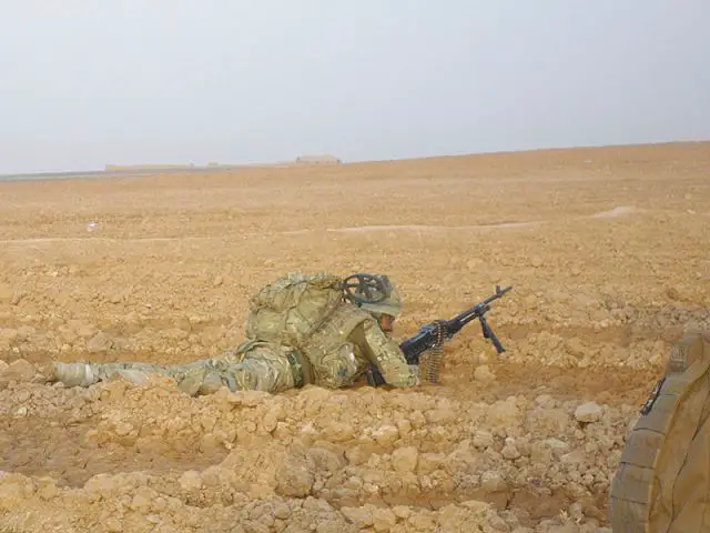 British army soldier from C Company, 1st Battalion The Princess of Wales's Royal Regiment, adopts a firing position during Operation TORA GHAR