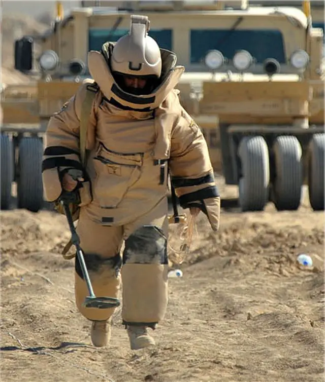 An Afghan National Army soldier from the Counter-Improvised Explosive Device Team demonstrates his IED detection skills