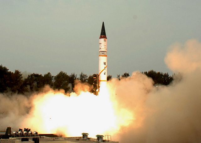 India on Monday, December 23, 2013, successfully test-fired nuclear weapons capable Agni-III surface-to-surface ballistic missile for its full range of little over 3,000 km from the Wheeler island, off the Odisha coast. As part of user training, the two-stage, solid propelled missile was fired from a rail mobile launcher by the personnel of Strategic Forces Command at 4.58 p.m. after the weapon system was picked up randomly from the production lot.