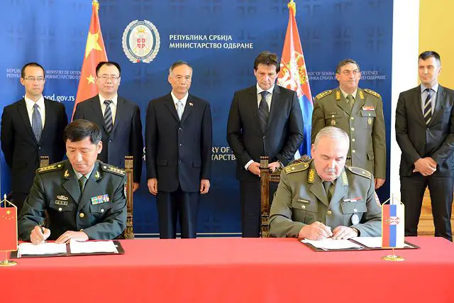 Chinese and Serbian defense ministries Wednesday, July 23, 2014, signed a protocol by which China agreed to donate technical and medical equipment worth 355,000 euros (about 479,250 U.S. dollars) as a way of assistance after heavy floods hit the country mid-May. The protocol for the donation was signed by the representative of the Chinese Ministry of National Defense, Senior Colonel Wang Haibin, and chief of the Serbian Military Medicine Department Brigadier General Zoran Popovic