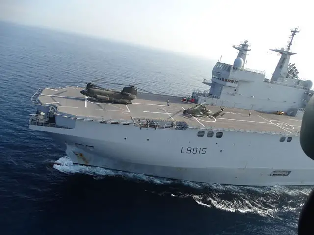 Three helicopters of the Spanish Army Airmobile Forces (Fuerzas Aeromóviles del Ejército de Tierra or FAMET) - a CH-47D Chinook, a Cougar and a Tigre held on 4 December, landing and takeoff trials on the deck of the Mistral-class LHD Dixmude of the French Navy. This training exercise took place during the vessel's approach of Barcelona's port.