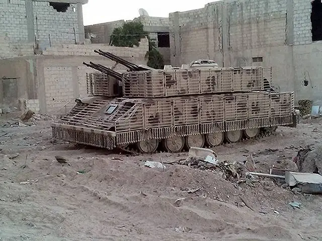 Syrian army uses local-made armour cage to increase protection of T-72 tanks and ZSU-23-4 640 001