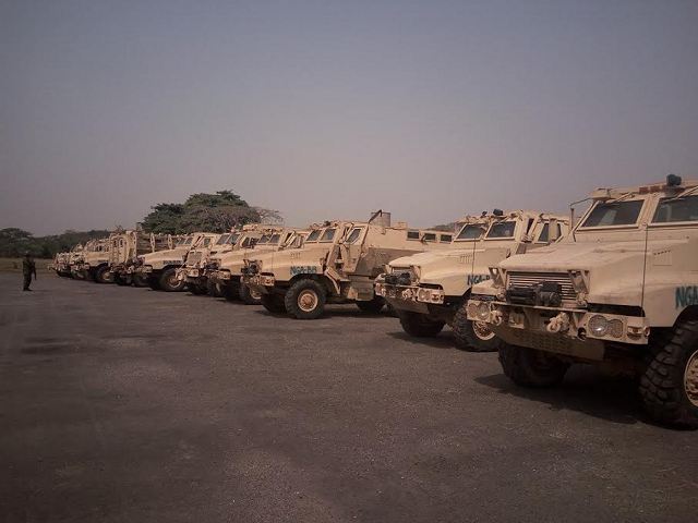 The United States government on Thursday, January 7, 2016, donated 24 Mine-Resistant Armour Protected, MRAP, vehicles to the Nigerian military including MaxxPro and Caiman MRAP wheeled combat vehicles. 
