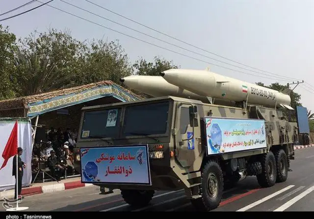Iran displays new Zolfaqar ballistic missile during a military parade in Bandar Abbas, Wednesday, September 21, 2016. The new Iranian-made ballistic missile is able destroy targets in distances up to 750 km in range with a zero margin of error.