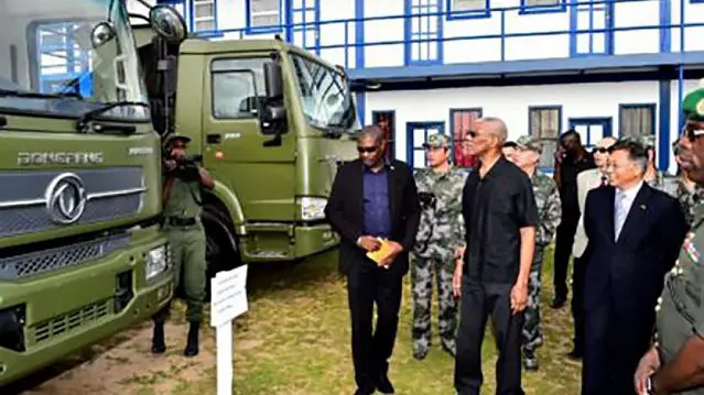 The Guyana Defence Force’s (GDF) has received military equipment from from the Chinese People’s Liberation Army (PLA). The military equipment were officially handed Wednesday, April 5, 2017, during a brief ceremony at the Coast Guard Ship Hinds, Ruimveldt, where President David Granger said that this investment by the People’s Republic of China is an important one as it further cements relations between the two countries.