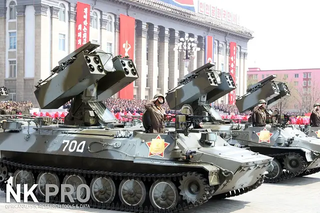 A new version of the Soviet-made SA-13 was showed for the first time at North Korean military parade, the turret seems to be similar but the turret is upgraded with new surface-to-air missiles with one block of four missiles on each side of the turret. 