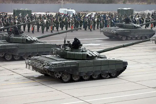 Russian army unveils new version of T-72B3 fitted with new armour package during the rehearsal for the military parade of May 2017. The T-72B3 is now the backbone of the Russian army offering more fire power, protection, mobility and command controllability.