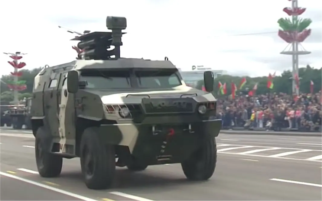MZKT 490100 4x4 armored with Shershen ATGMs Belarus military parade 2018 Independence Day 925 001