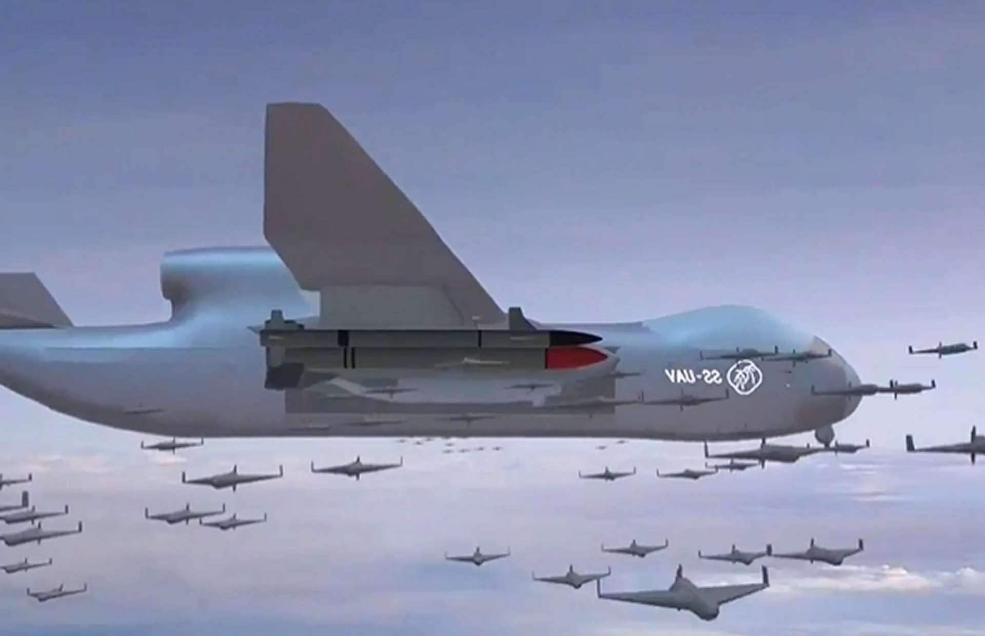 China’s Jiutian heavy UAV acts as an airborne drone carrier, launching swarms of smaller drones while carrying a large precision weapons load for long-range strike and reconnaissance missions (Picture source: CCTV).
