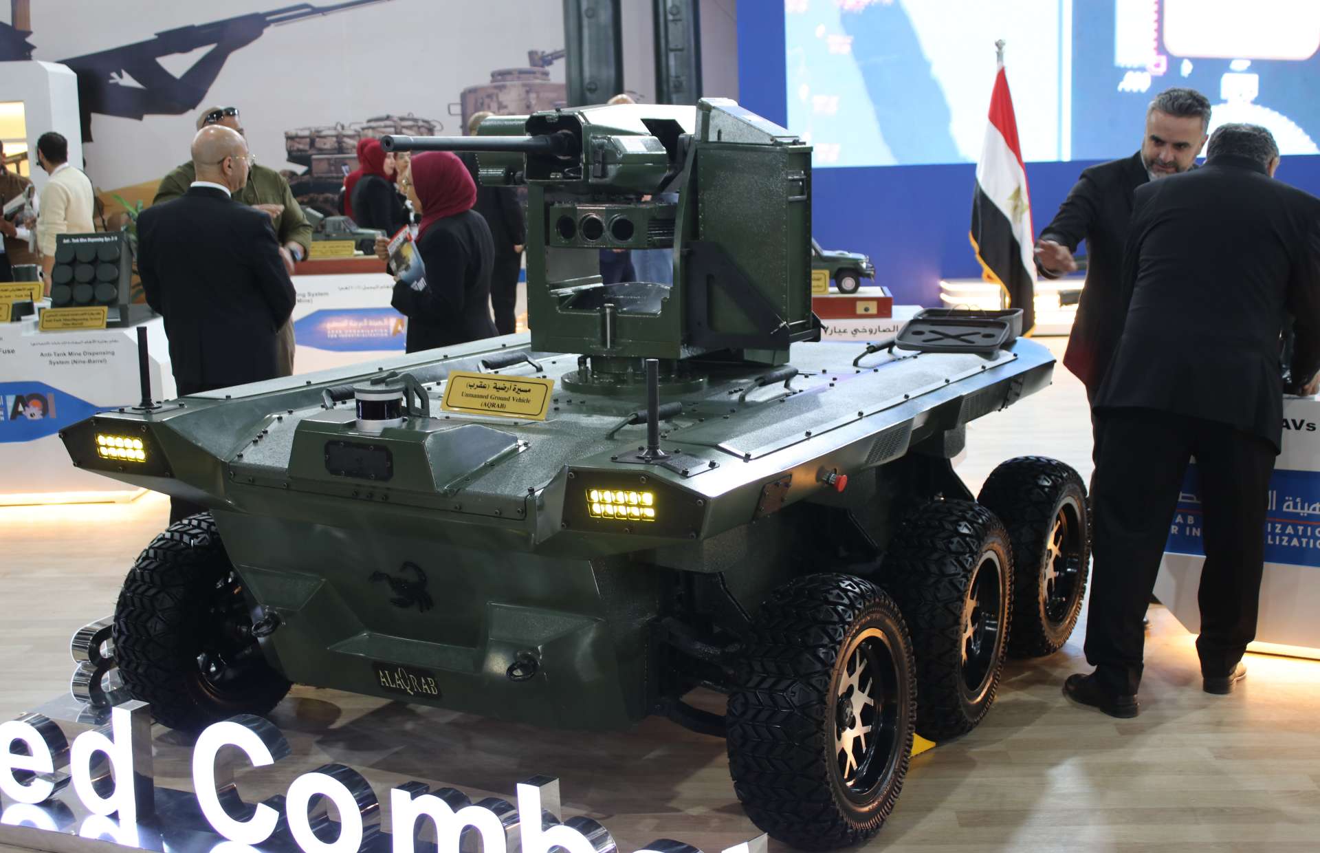 Aqrab UGS mounts a stabilized 12.7 mm remote weapon station with day-night sensors for precise standoff fire against light armored and soft targets (Picture source: Army Recognition Group).