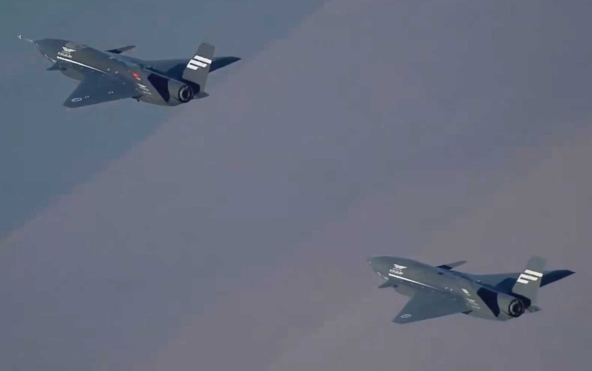 Two Baykar Kizilelma unmanned fighter jets captured mid-flight during the world’s first fully autonomous close formation maneuver, marking a historic milestone in global aviation on December 28, 2025.