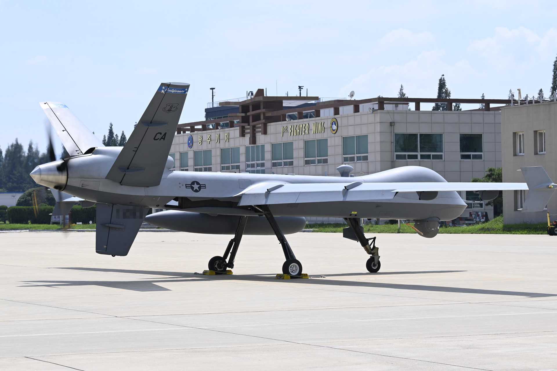 An MQ-9A Reaper from the 163d Attack Wing, California Air National Guard, taxis during routine operations. This aircraft type is now deployed from Puerto Rico to support expanded U.S. Air Force ISR missions against drug trafficking in the Caribbean.