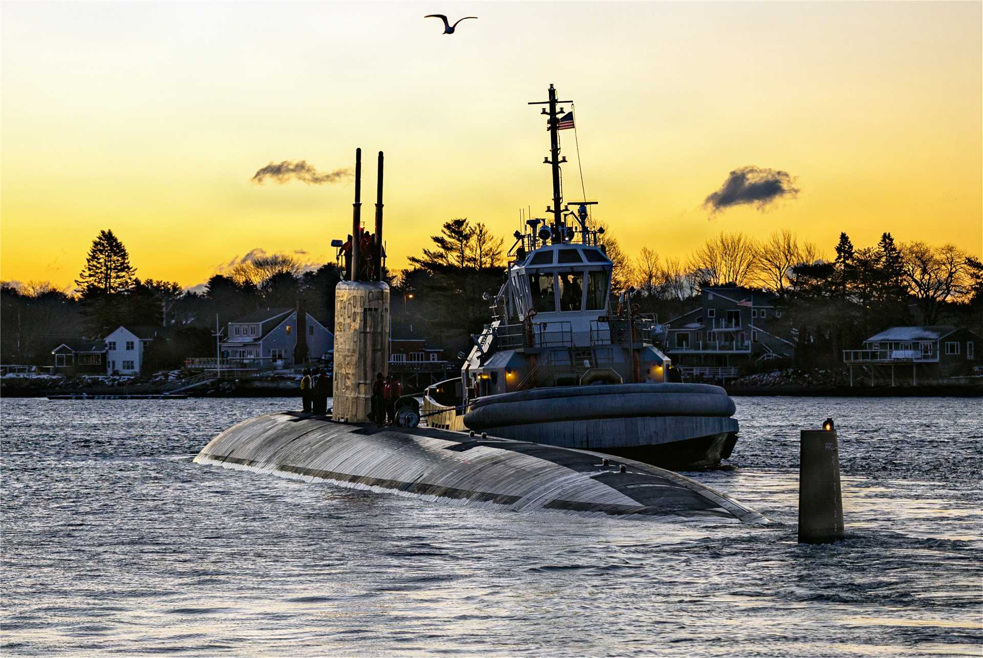 The upgraded U.S. Navy Los Angeles-class fast attack submarine USS Cheyenne (SSN 773) departs Portsmouth Naval Shipyard for post-overhaul sea trials in December 2025.