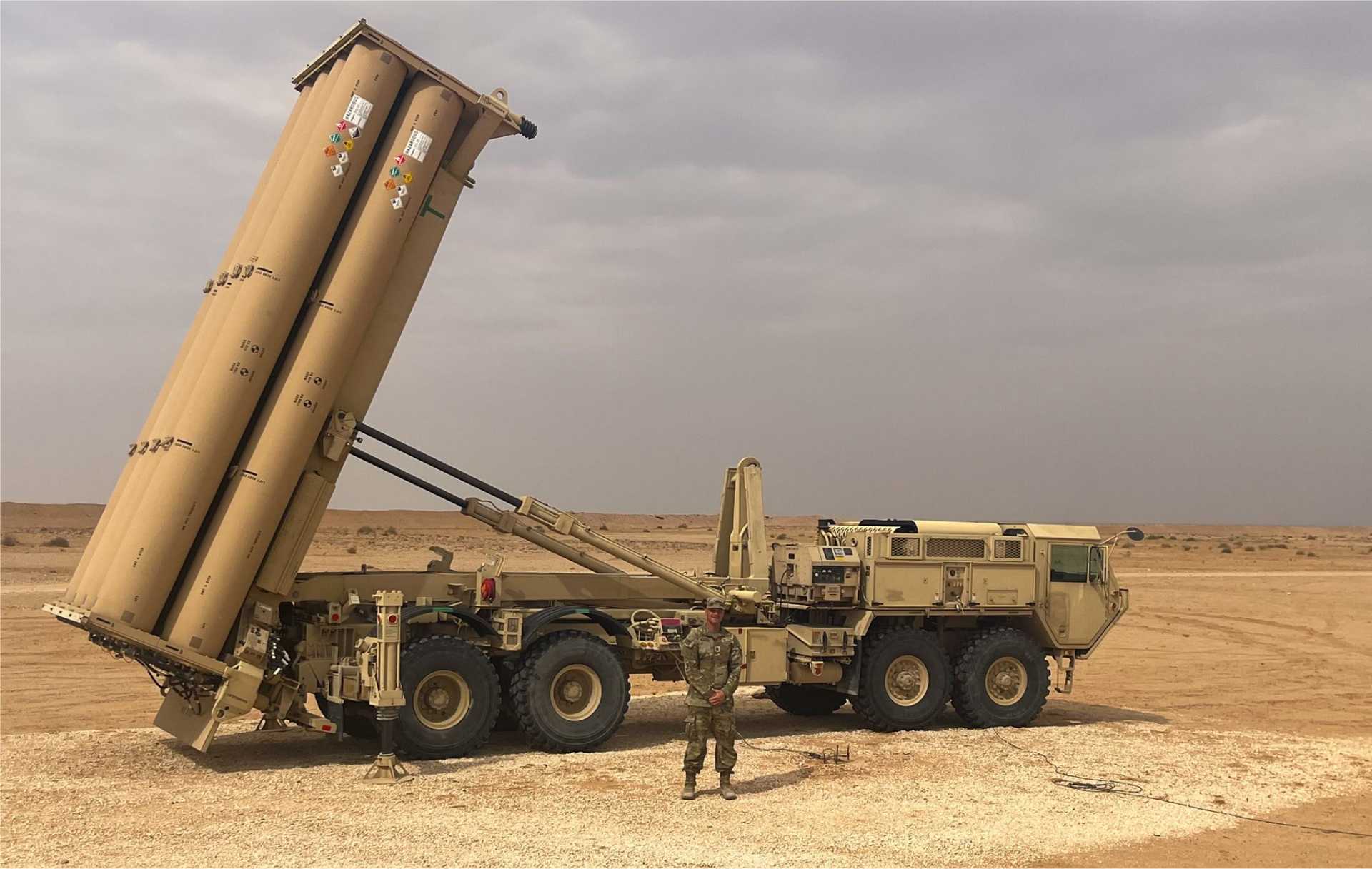 A U.S. Army THAAD air defense missile system launcher during operational readiness training. The FY2026 defense acquisition plan funds the procurement of 25 new interceptors, key obsolescence-mitigation efforts, and the modernization of battery ground components to maintain long-range missile defense capability against advanced threats.