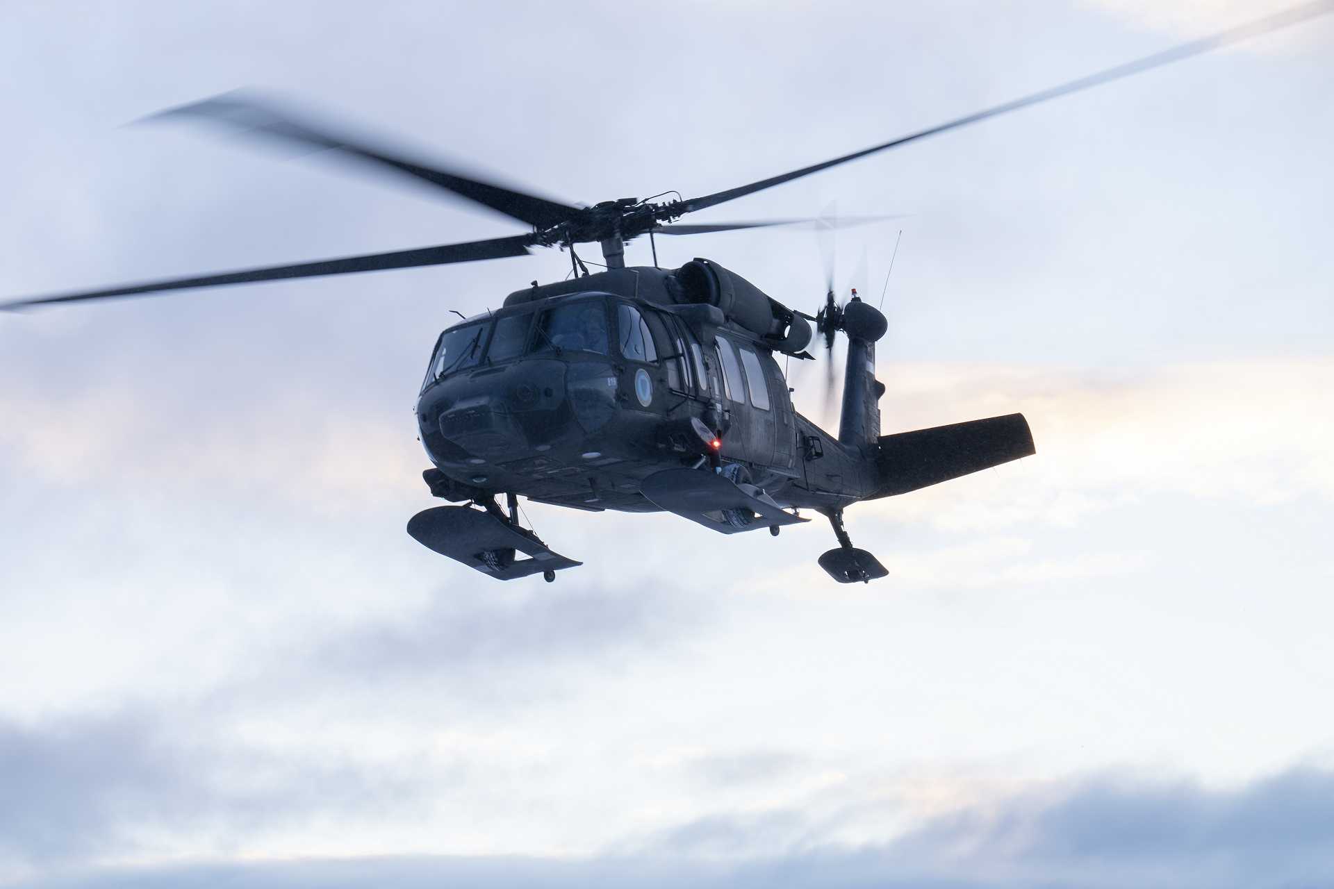 Alaska U.S. Army National Guard UH-60L Black Hawk crews from the 207th Aviation Troop Command lift off from Bethel, Alaska, on November 6, 2025, in support of Operation Halong Response.