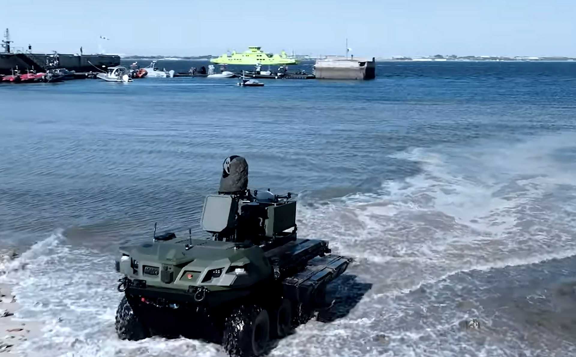 Rheinmetall’s Mission Master SP2 is a fully amphibious, autonomous ground vehicle designed for multi-domain operations, capable of executing surveillance, logistics, and combat support missions on land and at sea with seamless NATO system integration.