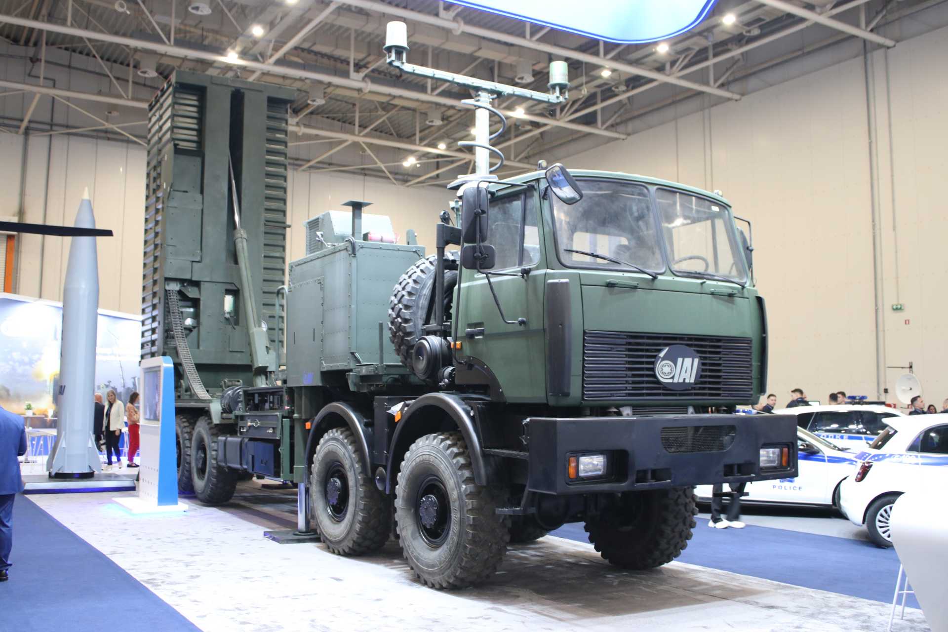 Israeli-made LORA ballistic missile system mounted on a 16-ton flatbed truck, showcasing its road-mobile launcher configuration capable of rapid deployment and precision strikes up to 430 km. The sealed canister design enables shoot-and-scoot operations with full 360-degree engagement capability.