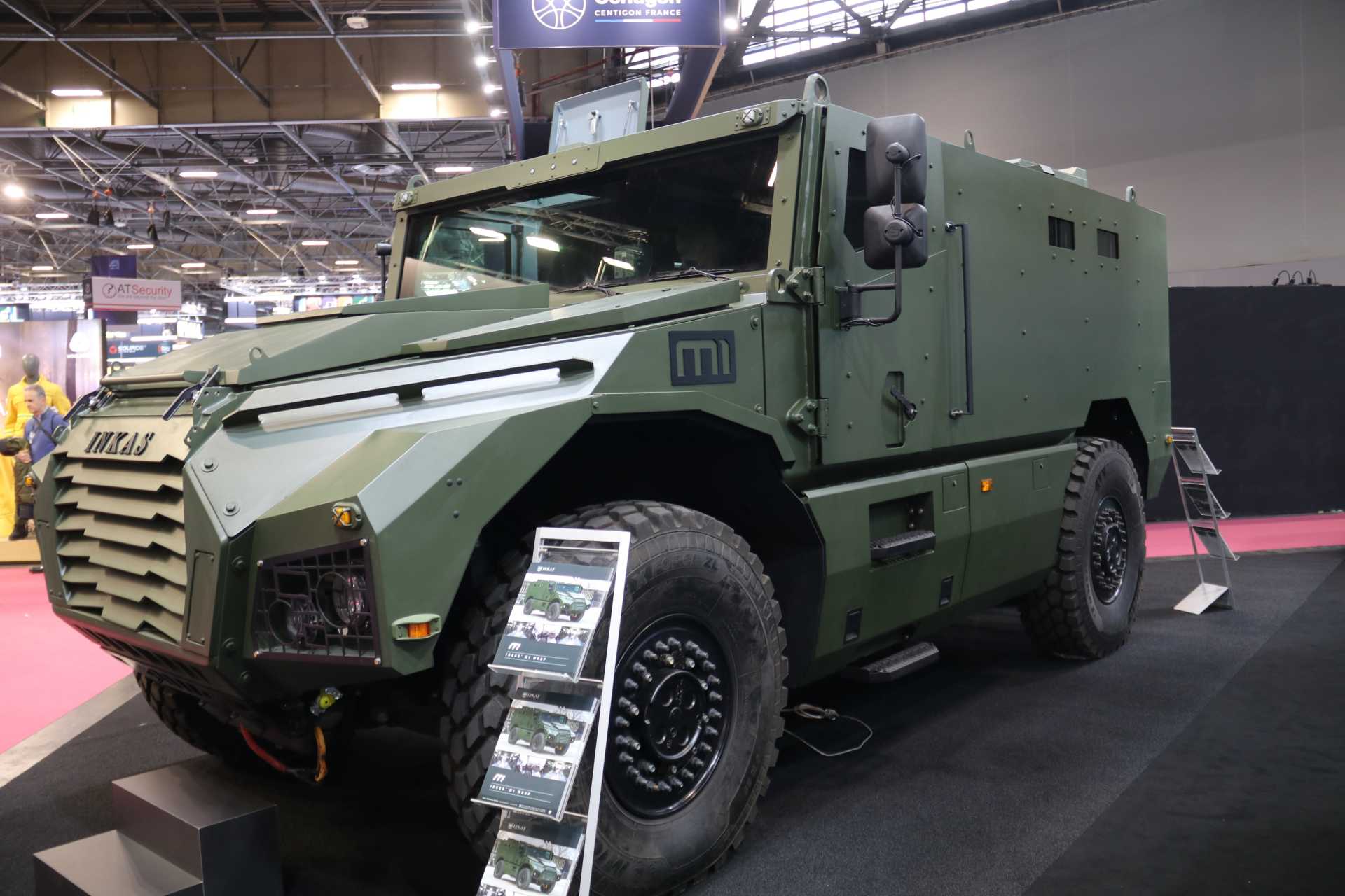 The Inkas M1 MRAP armored vehicle on display at Milipol 2025 in Paris, presented for the first time to the international defense and homeland security community.