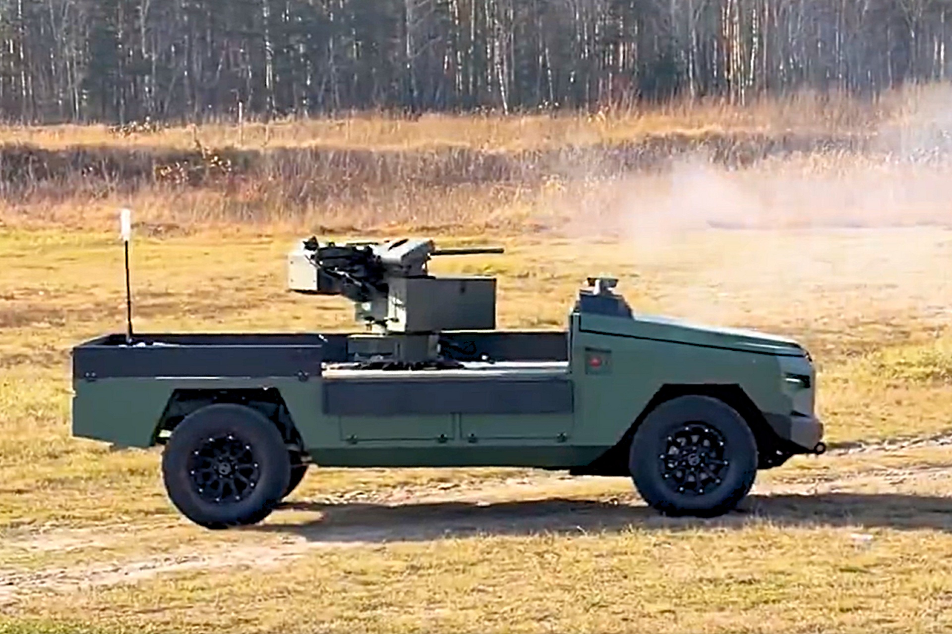 Protector is a truck-sized unmanned ground vehicle fitted with a Tavria 12.7 remote weapon station that lets Ukrainian forces deliver heavy machine gun fire from cover under full remote control (Picture Source: Ukrainian Armor)