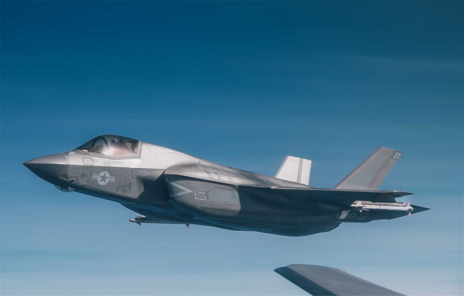 A U.S. Marine Corps F-35B Lightning II aircraft conducts routine flying operations in the U.S. Southern Command area of responsibility, Oct. 28, 2025.