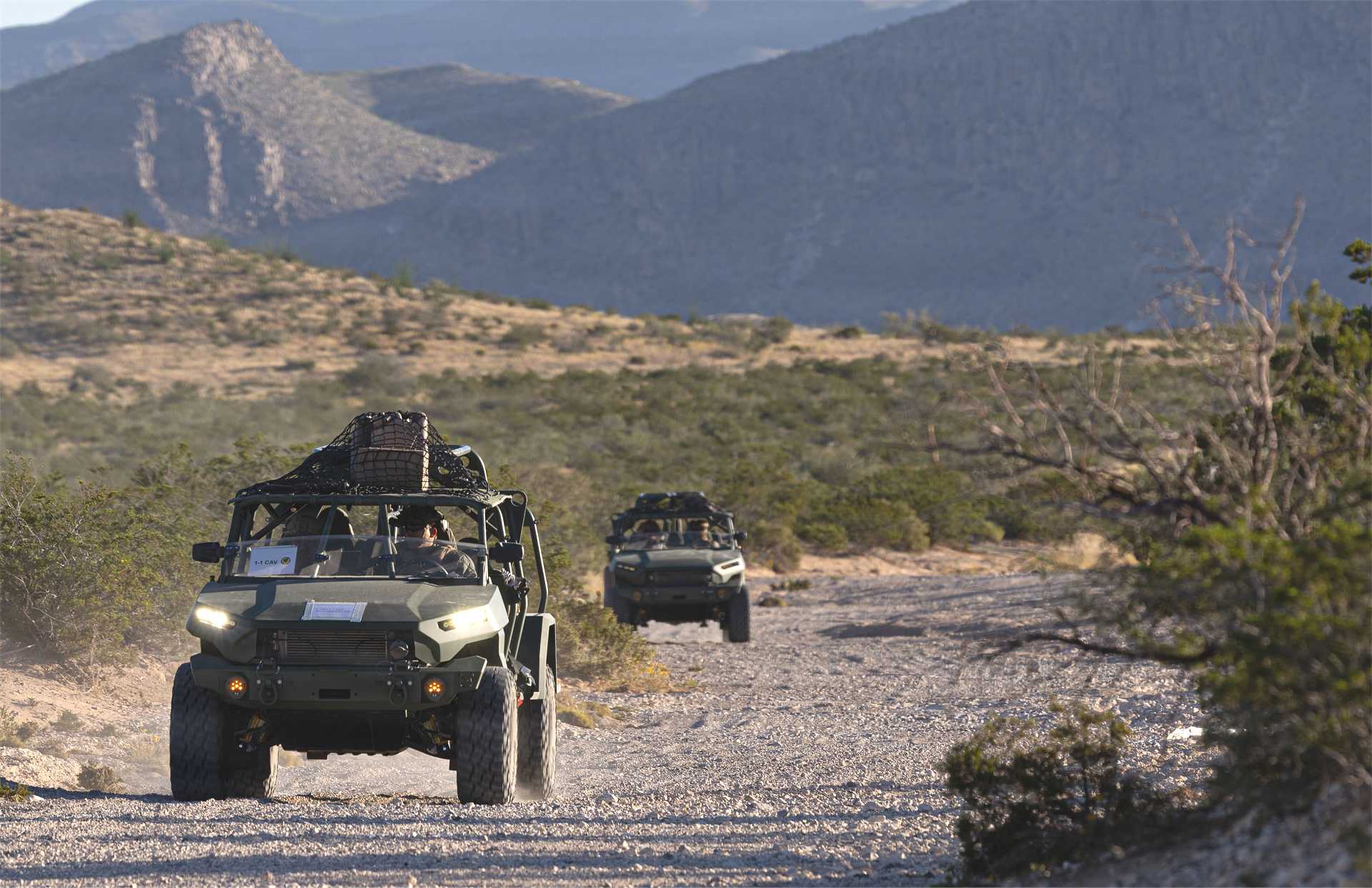 U.S. Marines with Joint Task Force–Southern Border maneuver through off-road terrain during Infantry Squad Vehicle operator training at Fort Bliss, Texas, October 29, 2025.