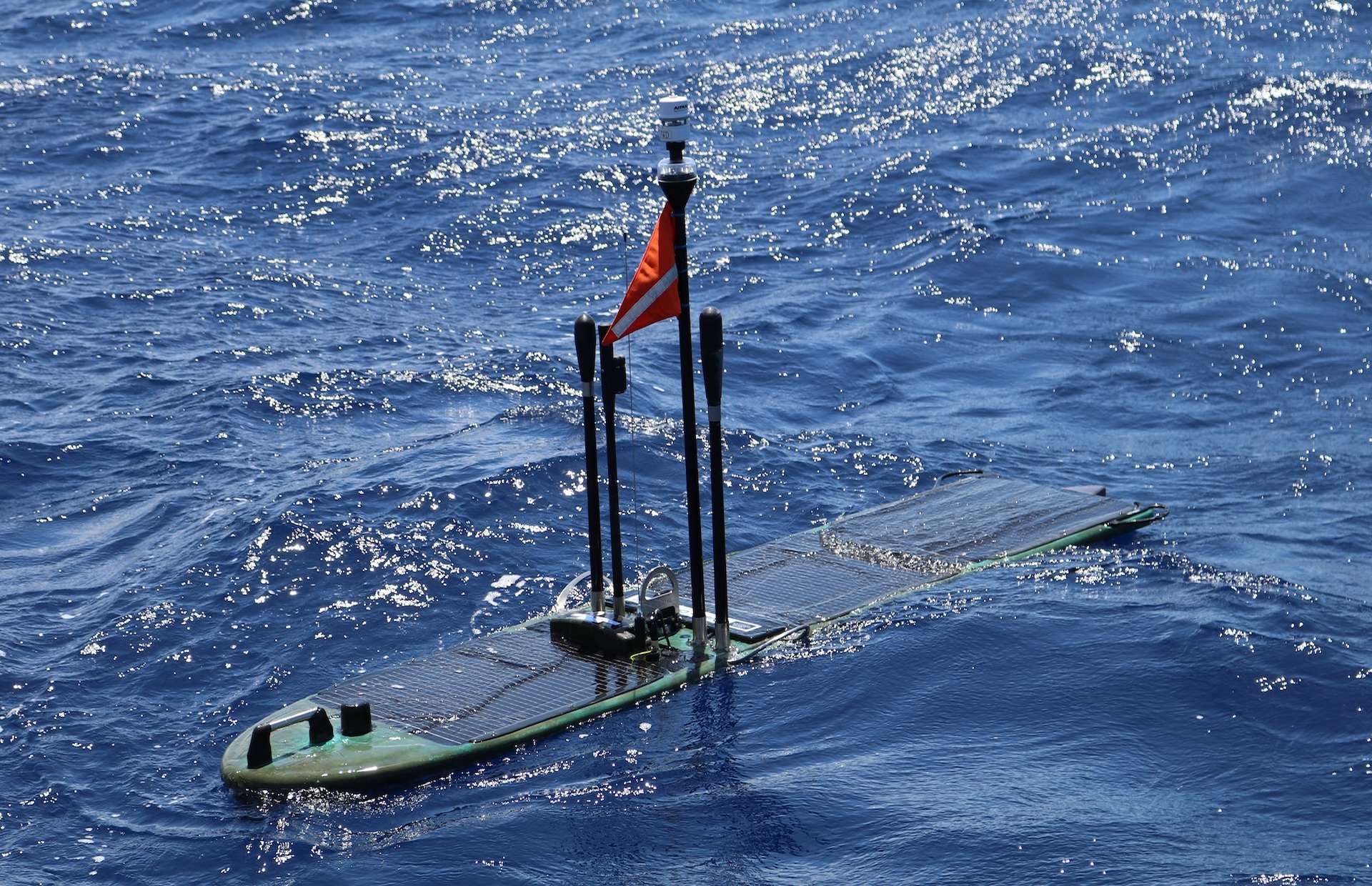 The wave- and solar-powered Wave Glider USV converts wave motion into thrust to carry ASW/ISR sensors, hold station autonomously for months, and survive rough seas (Picture source: Liquid Robotics).