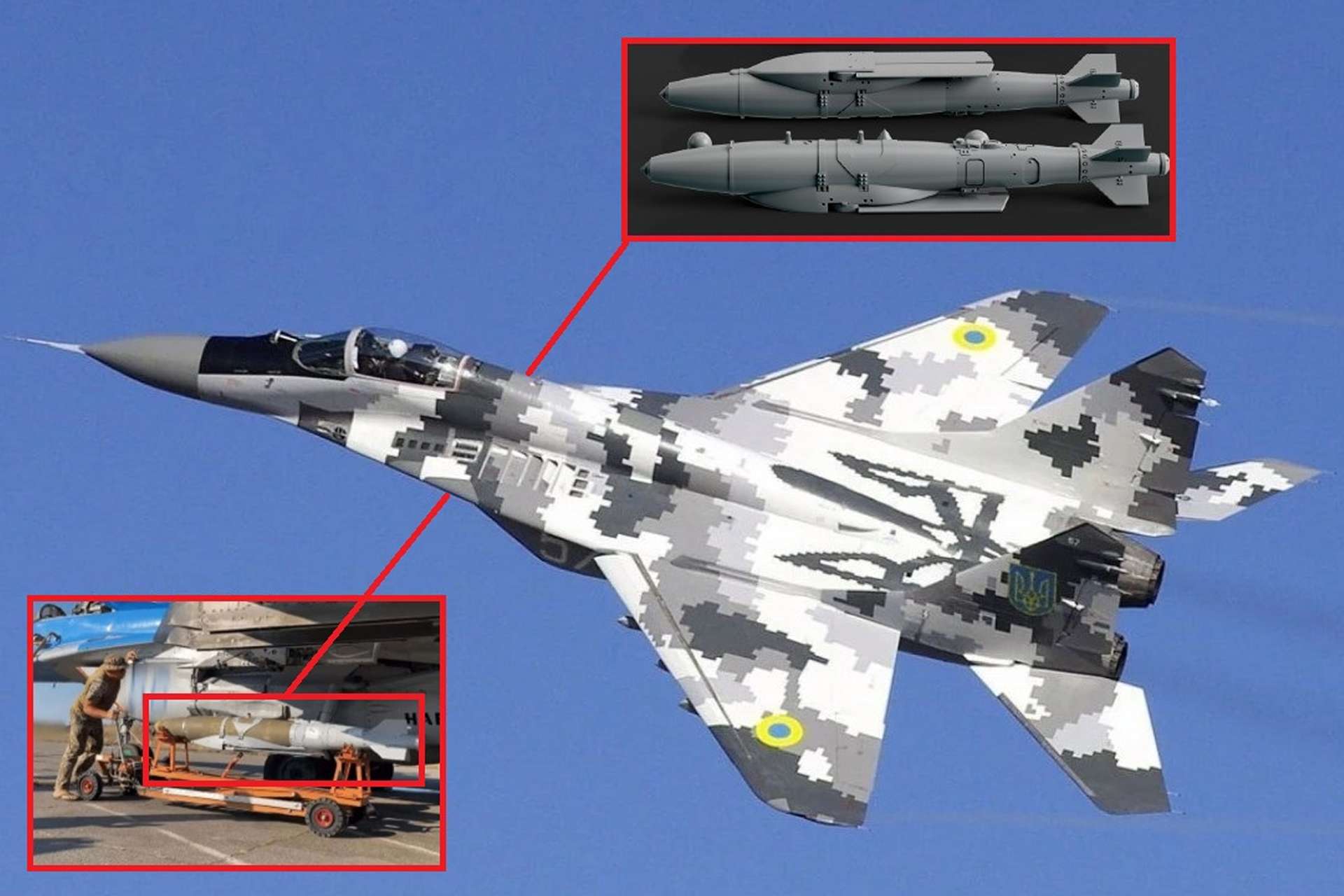 The MiG-29, armed with US-supplied GBU-62 bombs fitted with JDAM-ER kits, allows Ukraine to strike fixed targets like bridges from significant standoff distance with GPS guided precision (Picture Source: Ukrainian MoD/Reskit)