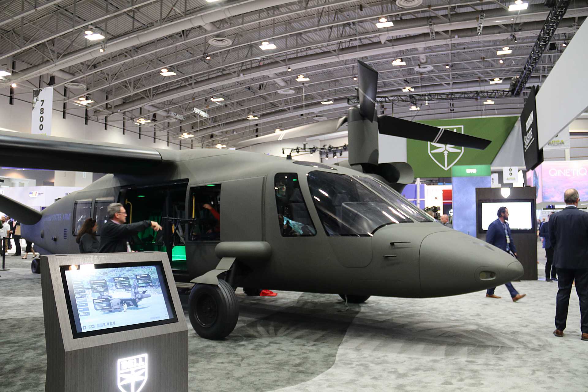 Bell Textron displays a full-scale model of its MV-75 tiltrotor aircraft at the AUSA 2025 exposition, highlighting the next generation of U.S. Army vertical lift technology.