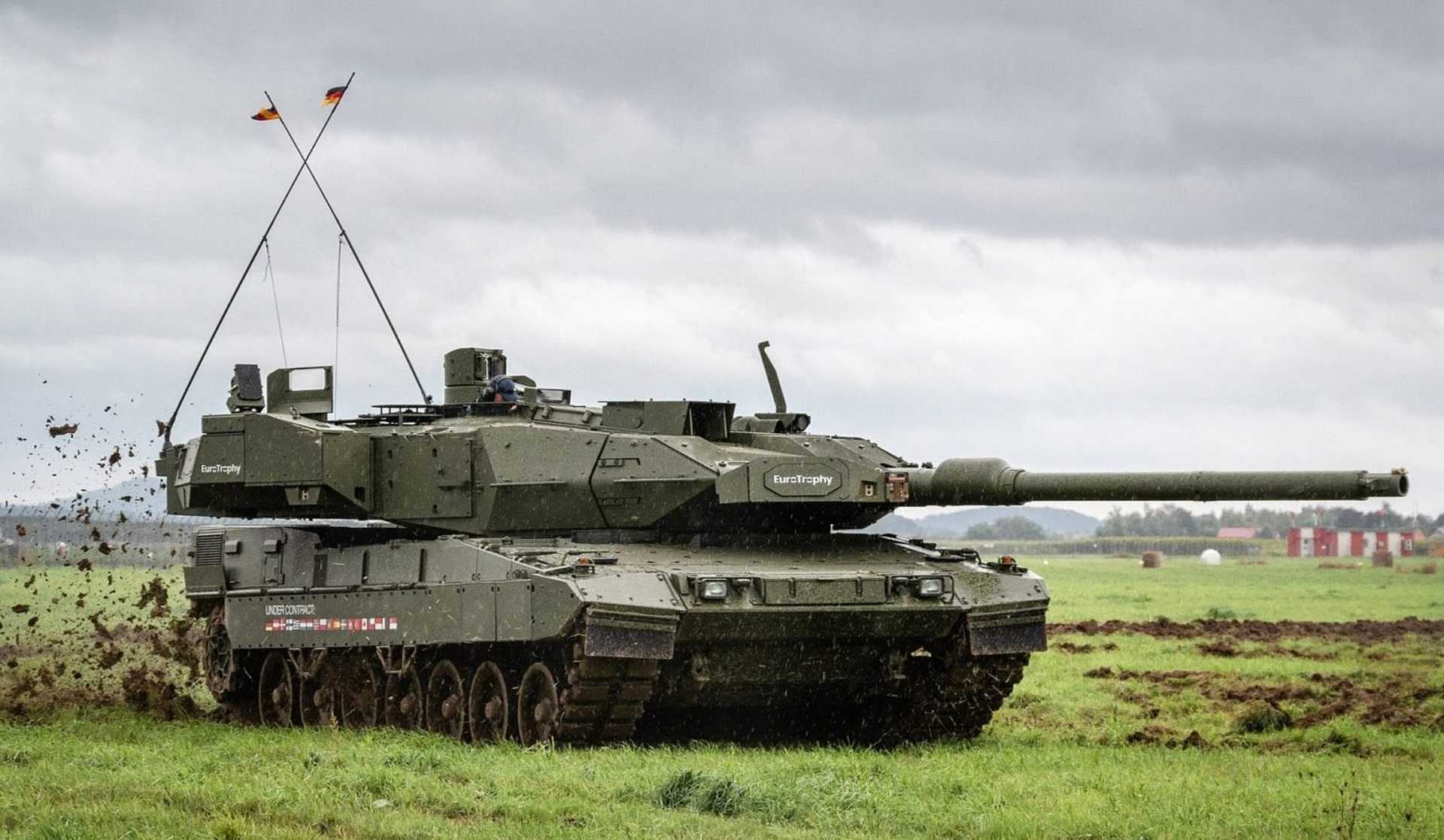 Powered by a 1,500 hp MTU MB 873 diesel engine, the Leopard 2A8 is equipped with the EuroTrophy APS, an upgraded 120 mm L55A1 smoothbore gun, new third-generation thermal imaging, and digital fire control systems. (Picture source: X/Ivan Anušić)