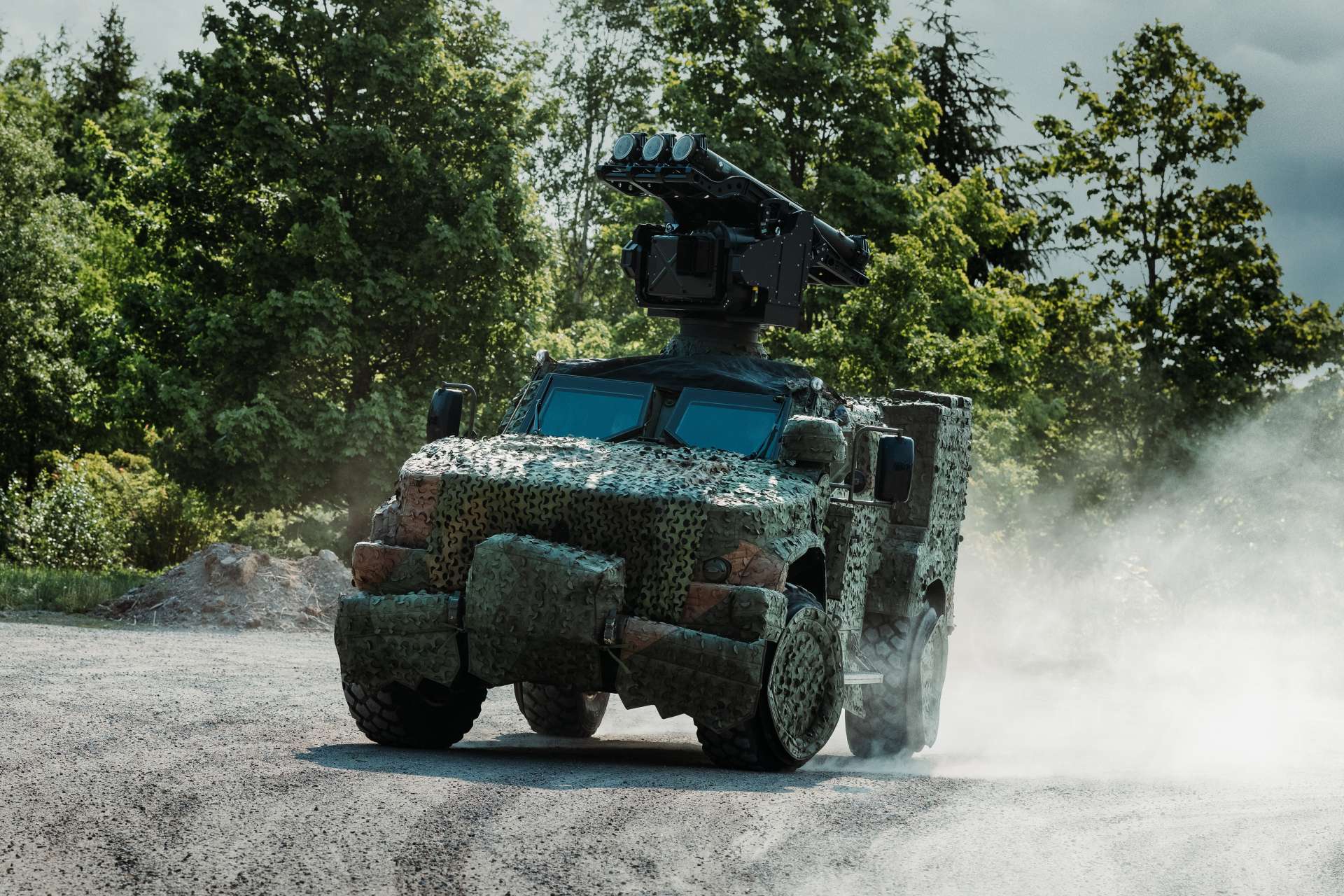 Saab’s M-SHORAD is a highly mobile short-range air defense system that combines the RBS 70 NG missile and Giraffe 1X radar to rapidly detect, track, and neutralize modern aerial threats like drones, helicopters, and cruise missiles (Picture Source: SAAB)