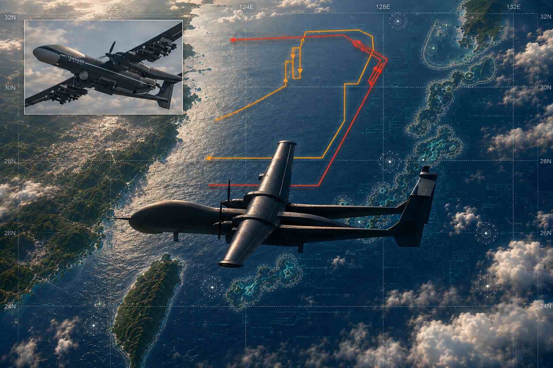 Japan scrambled fighter jets after a Chinese Y-9 intelligence aircraft and TB-001 reconnaissance and attack drone operated along the East China Sea approaches to Okinawa, underscoring Beijing’s growing use of complementary manned and unmanned surveillance capabilities around the Ryukyu Islands (Picture Source: Japanese MoD/ Edited By Army Recognition Group)