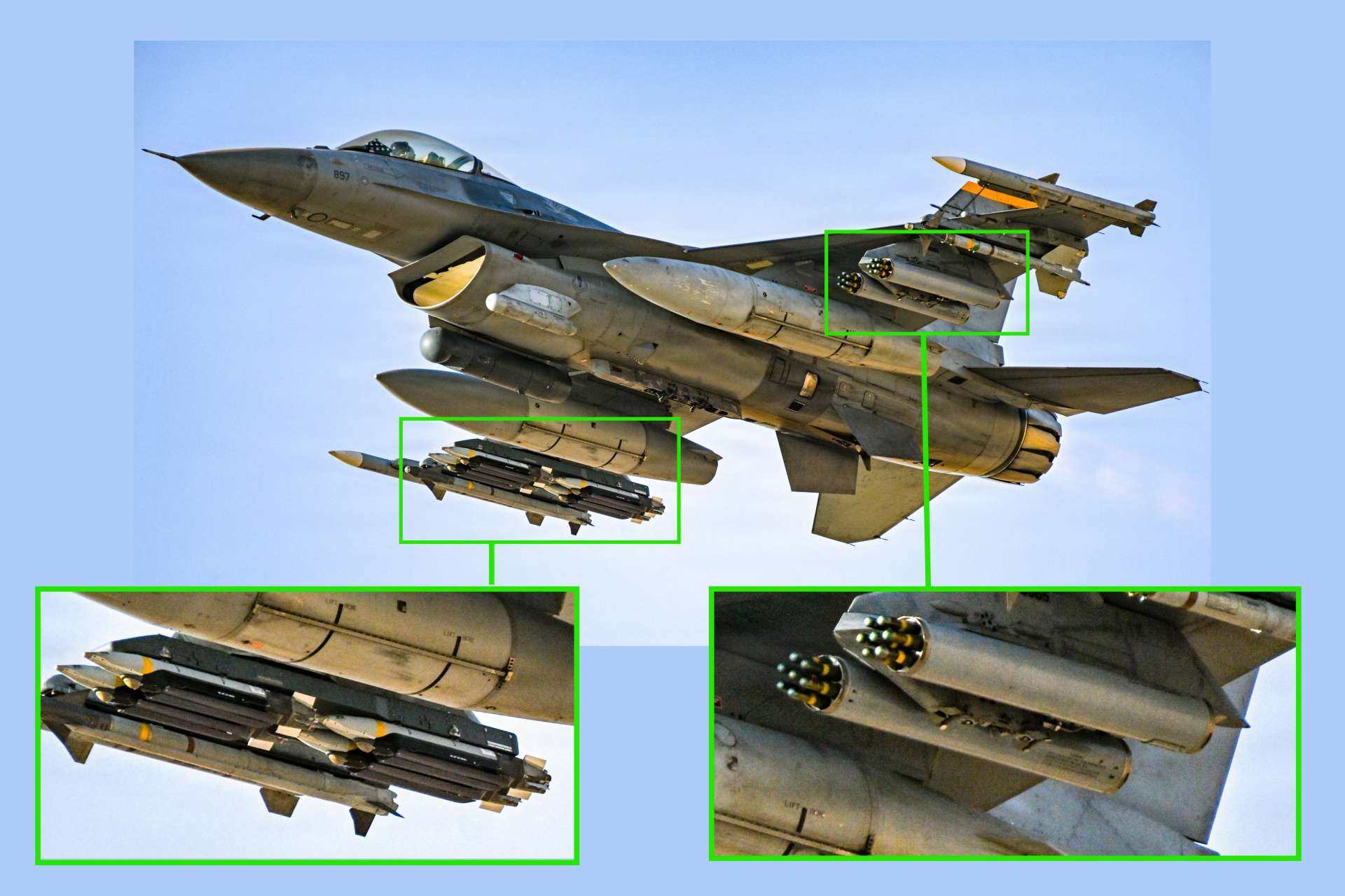 A U.S. Air Force F-16CM photographed in the CENTCOM region carried a versatile combat loadout combining SEAD, precision-strike, targeting, extended-range fuel and air-to-air capabilities during sustained operations against Iran (Picture Source: U.S. Central Command)