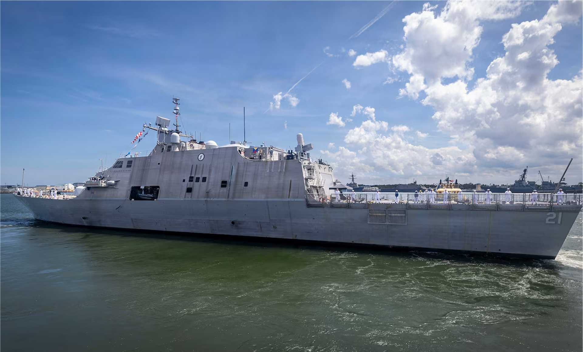 The U.S. Navy Freedom-class littoral combat ship USS Minneapolis-Saint Paul (LCS 21) departs Naval Station Mayport, Florida, on August 27, 2026, ahead of a deployment that will begin with participation in the 24-nation UNITAS 2026 maritime exercise off Peru.