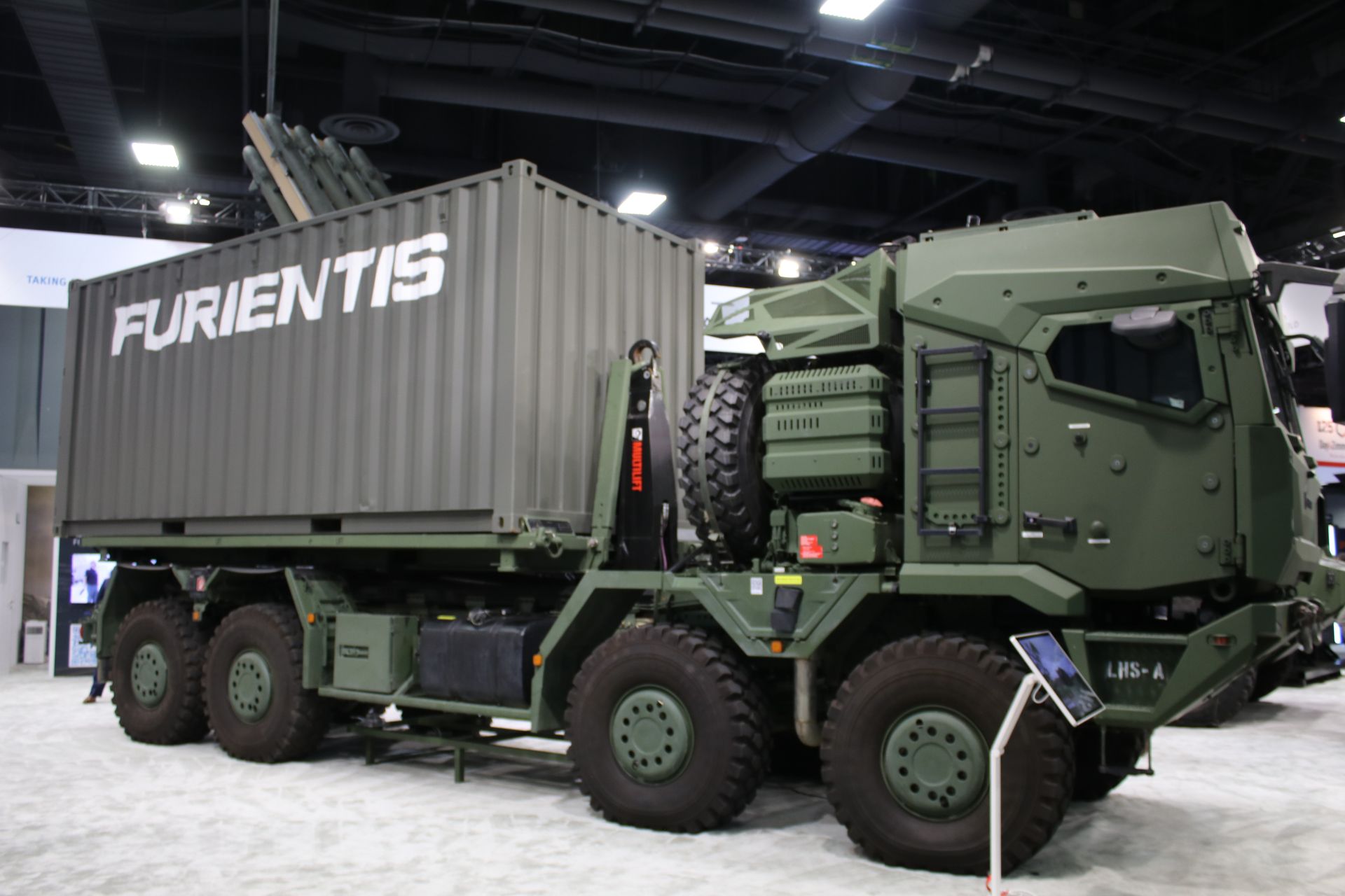 American Rheinmetall's HX CAML AMP autonomous launch system, designed to integrate different missile effectors, including low-cost Furientis interceptors, on display at AUSA 2026 in Washington, D.C. (Picture source: Army Recognition)
