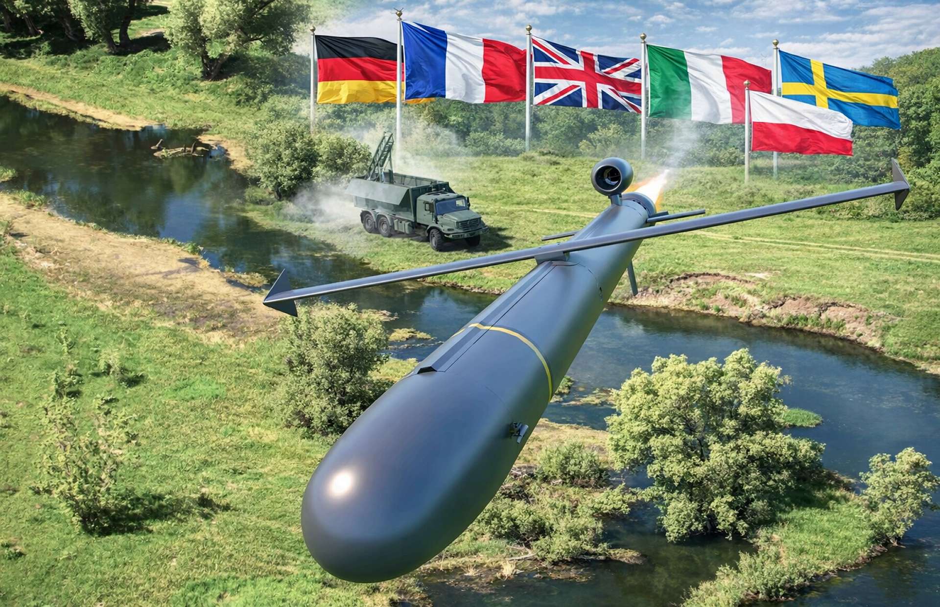 OWE 500 Plus is Europe’s planned 500 km-class, turbojet-powered one-way strike munition built for mass salvos to overwhelm air defenses and deliver affordable deep-fire precision (Picture source: MBDA).