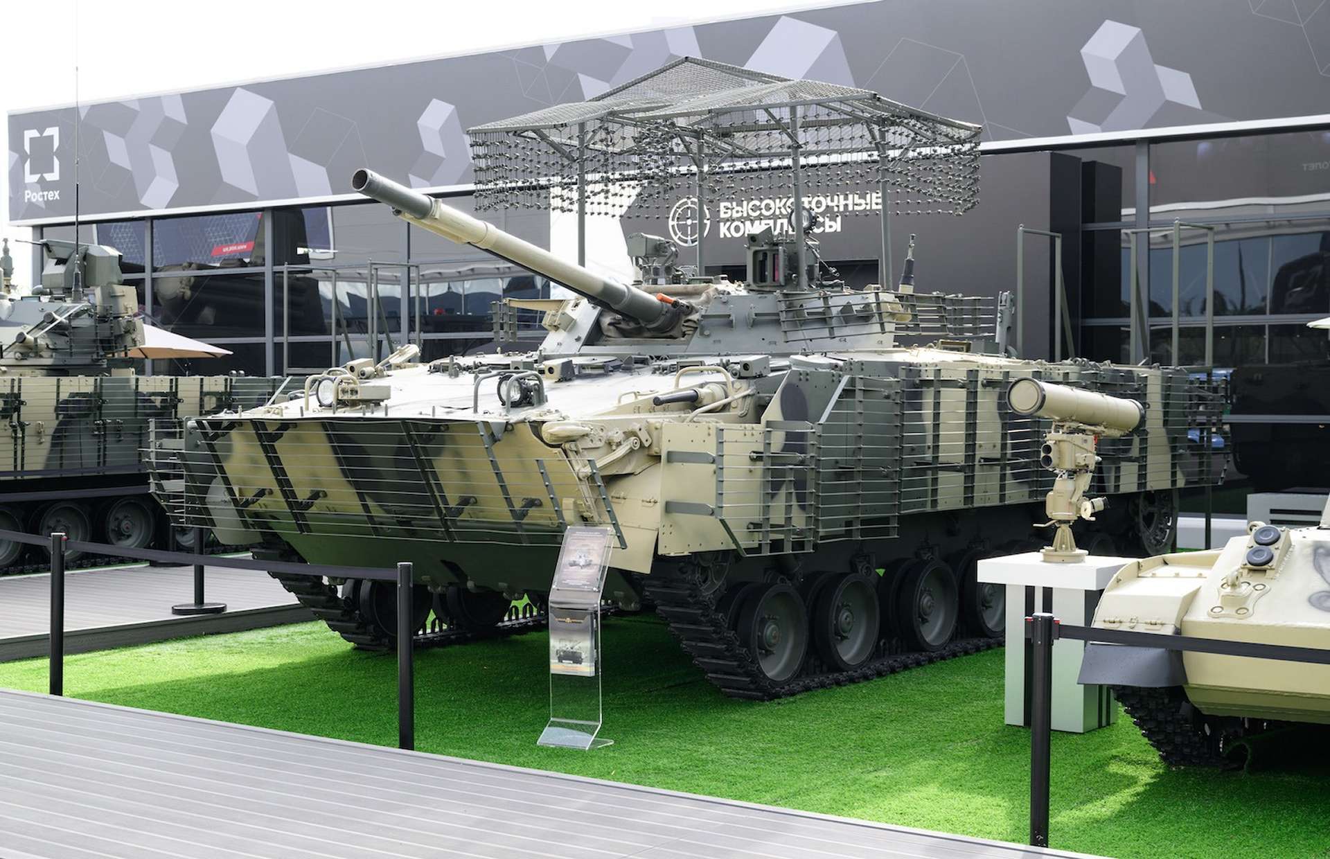 BMP-3 armament pairs a 100 mm gun-launcher firing HE rounds and guided missiles with a 30 mm autocannon and 7.62 mm machine guns, giving Russian crews a single platform for close infantry support, trench and strongpoint suppression, and rapid engagements of light armor and low-flying aerial threats (Picture source: Rostec).