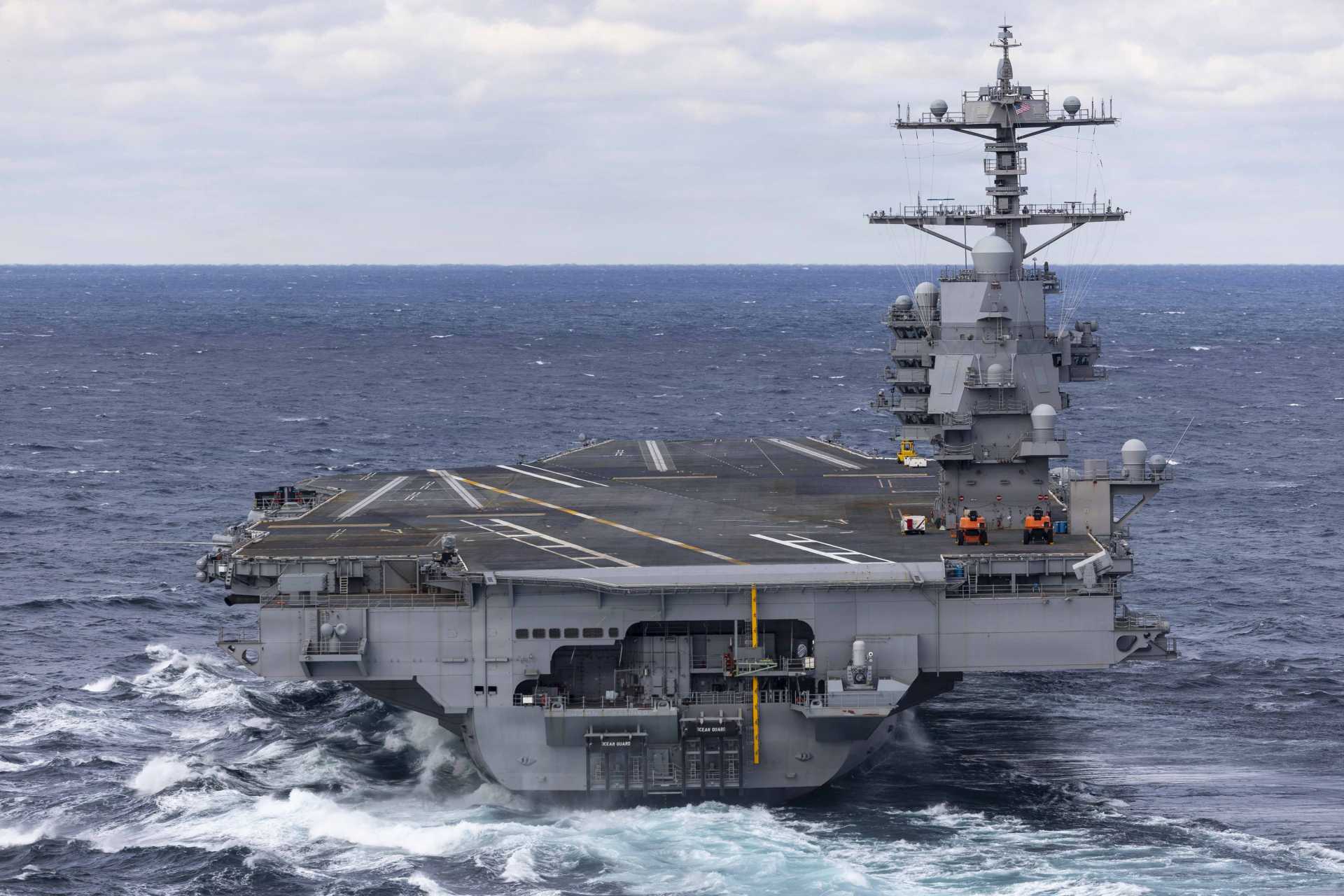 Pre-Commissioning Unit John F. Kennedy (CVN 79) Ford-class aircraft carrier sails in the Atlantic Ocean during Builder’s Trials on January 30, 2026.