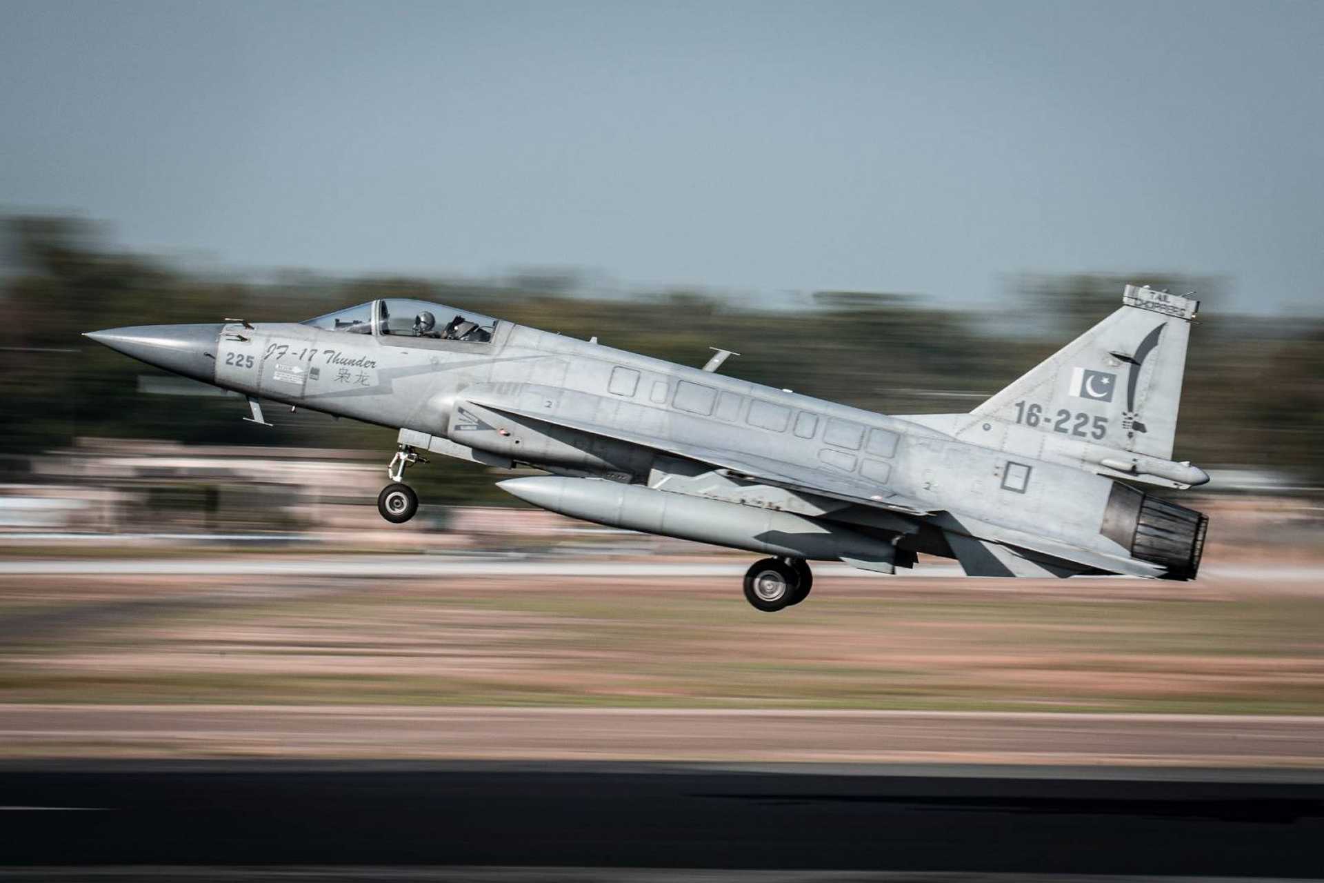 The JF-17 Block 3 incorporates an active electronically scanned array radar, an upgraded electronic warfare suite, a helmet-mounted display and sight system, and compatibility with advanced beyond-visual-range and short-range air-to-air missiles. (Picture source: Pakistan Air Force)