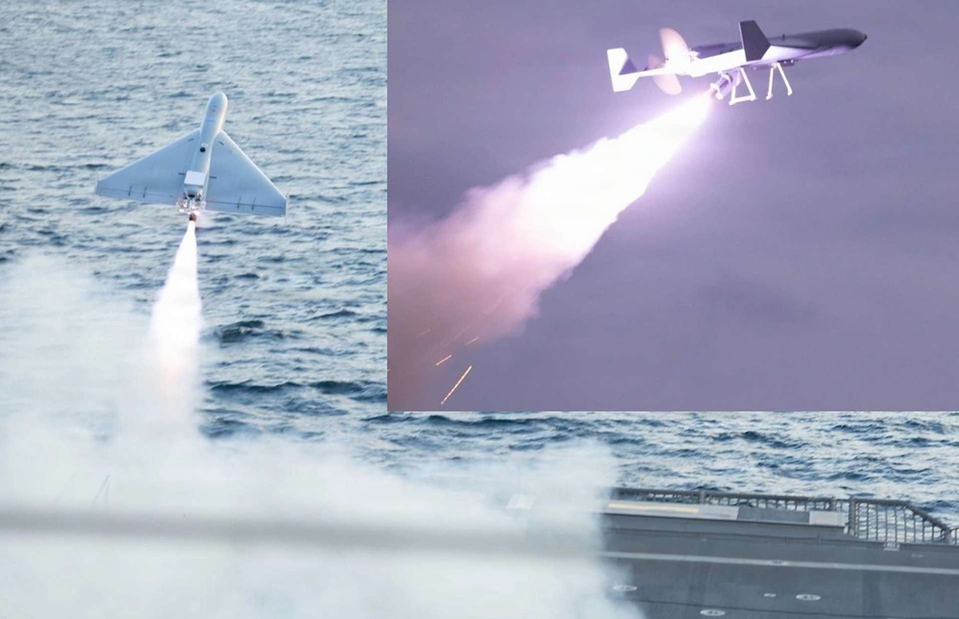 Ship-launched LUCAS is an autonomous, low-cost one-way attack drone that can be rocket-assisted off a flight deck to deliver long-range precision strike from a moving naval platform, enabling rapid, distributed salvos and time-sensitive engagement without relying on fixed bases (Picture source: U.S. DoW).