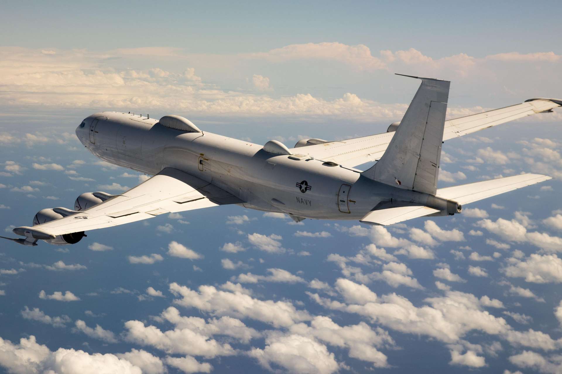 The U.S. Navy awarded Collins Aerospace a $20.3 million contract to modernize E-6B Mercury high-power transmit systems supporting nuclear command communications, and the image shows an E-6B Mercury aircraft post-Block II modification (Picture Source: NAVAIR)