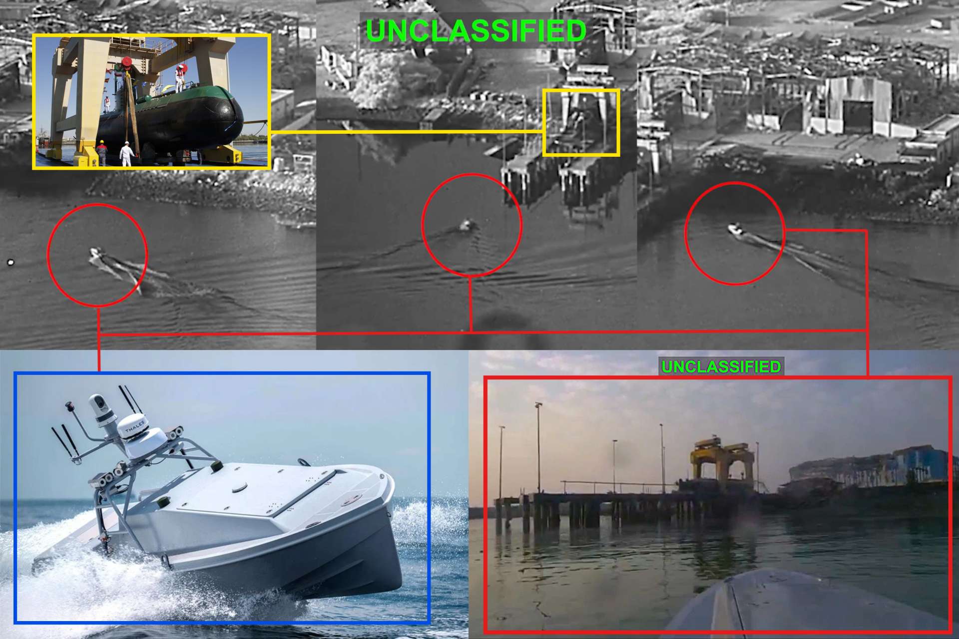 Three U.S. Corsair unmanned surface vessels struck a submarine maintenance facility at Bandar Abbas, marking America’s first acknowledged combat use of one-way attack drone boats (Picture Source: U.S. CENTCOM / Saronic Technologies  / Iranian Media / Edited By Army Recognition Group) © Army Recognition Group. All rights reserved. Unauthorized use, reproduction, or distribution prohibited.