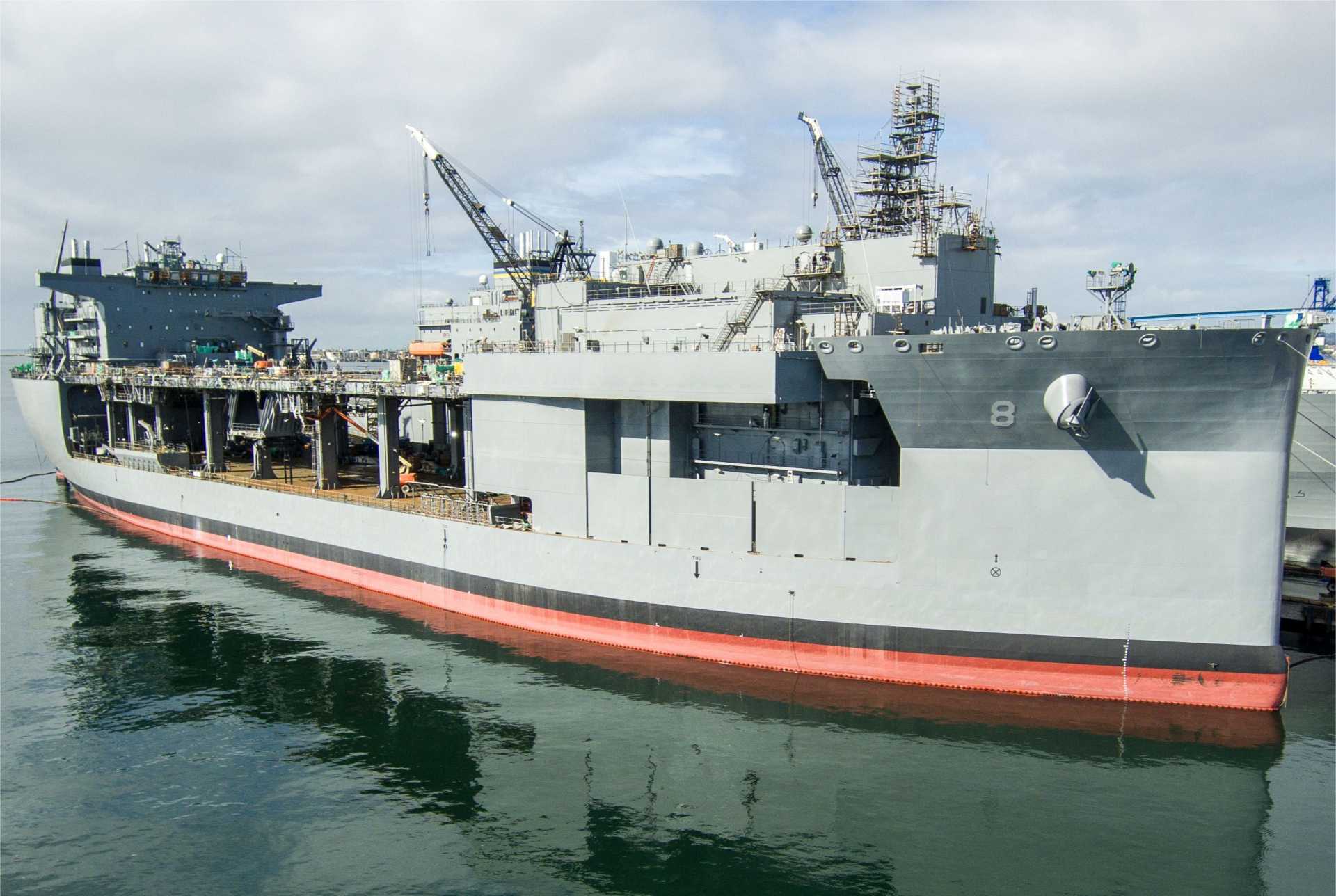 U.S. Navy USNS Hector A. Cafferata Jr. (ESB 8) conducts Acceptance Trials off the coast of Southern California on July 17, 2026. The successful evaluation marks the completion of the U.S. Navy's eight-ship Expeditionary Sea Base program ahead of the vessel's delivery later this summer. (Picture source: YT- General Dynamics NASSCO)