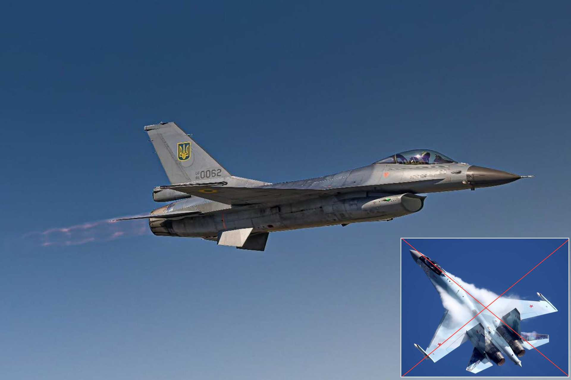 General Caine's testimony before the US Congress marks the first verified air-to-air victory for Ukraine's F-16 fleet against a Russian fighter jet. (Picture source: X/@dim0kq and Vitaly Kuzmin)